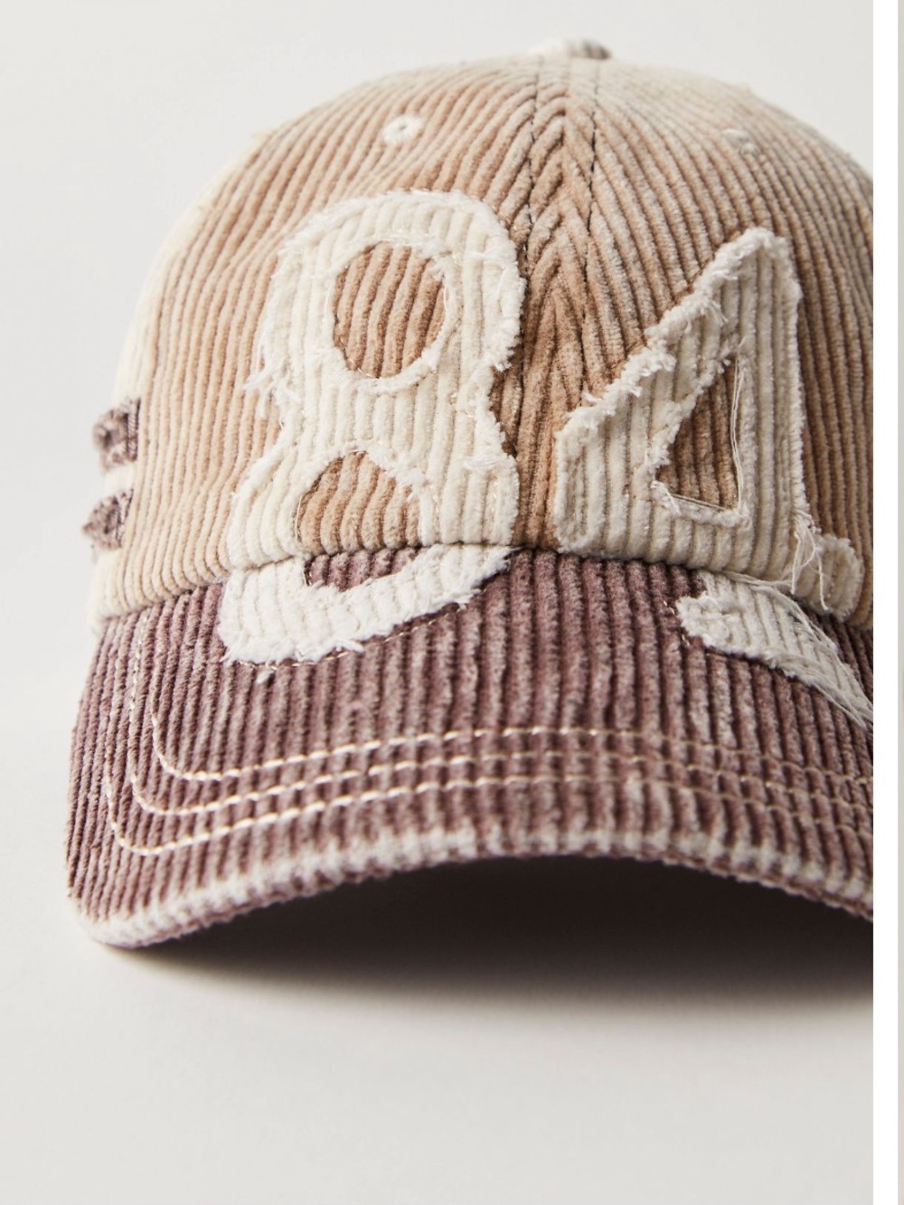 Free People Hollie Varaity Ivory & Brown Corduroy Baseball Cap with '84' Patch - Picture 13 of 15